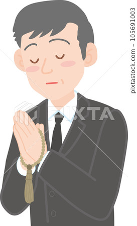 葬禮相關插圖_拿著念珠閉上眼睛的老人 105691003