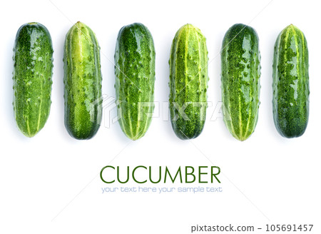 Cucumber set isolated on white background with copy space for your text. Top view. Flat lay pattern 105691457