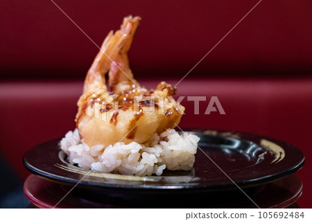 Conveyor belt sushi shrimp tempura sushi 105692484