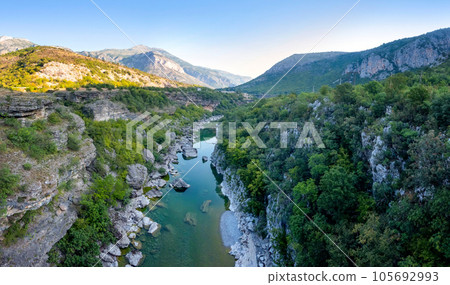 View of The Moraca river valley among the rocky mountains, Montenegro View of The Moraca river valley among the rocky mountains, Montenegro 105692993