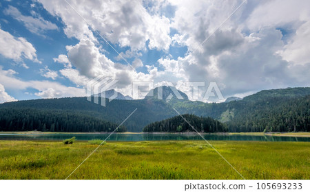 Panorama of the Black Lake (Crno Jezero) in Durmitor Nacional Park. Zabljak location, Montenegro 105693233