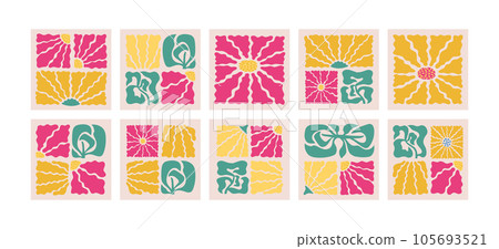 Block of abstract bold flowers. Modern trendy camomile tile for banner, menu, flyer. 105693521