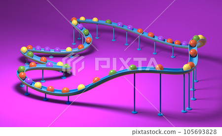 Small balls roll along the marble run 105693828