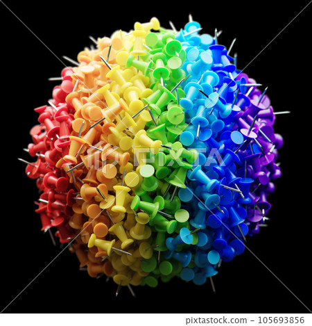 several assorted colors of plastic push pins in shape of sphere 105693856