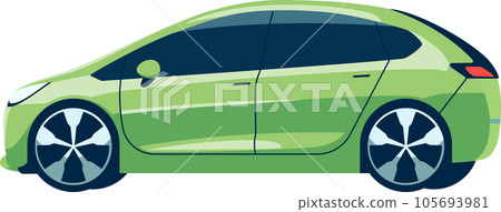 Futuristic Electric Vehicle, Electric Car Charging Station, Environmentally Friendly Transportation, Flat Style Vector Illustration. Futuristic Electric Vehicle, Electric Car Charging Station, Environmentally Friendly Transportation, Flat Style Vector Illustration. 105693981