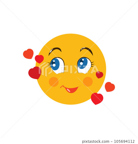 A smiley face in love. Amorous emoji. Yellow smiley face with hearts. Vector illustration isolated on a white background 105694112