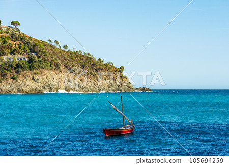 Rocky Coastline and Seascape in front of Bonassola Village - Liguria Italy Rocky Coastline and Seascape in front of Bonassola Village - Liguria Italy 105694259