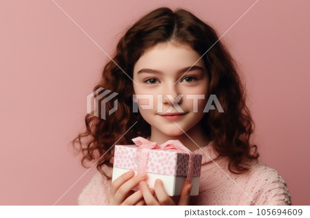Excited pretty lady in dress holding gift boxes over color studio background. Celebrating Woman's Day, Valentine's, birthday, anniversary. Shopping for holiday concept. AI Generative. Excited pretty lady in dress holding gift boxes over color studio background. Celebrating Woman's Day, Valentine's, birthday, anniversary. Shopping for holiday concept. AI Generative. 105694609
