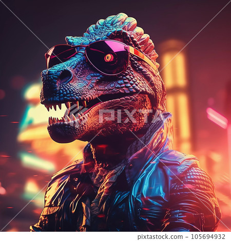 Epic Cyberpumk Dinosaur Neon Retro Wave Style 105694932