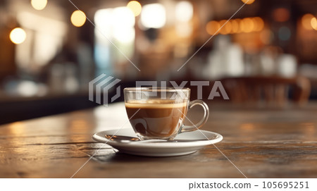 Coffee Cup on table Cafe shop Interior Blur background Coffee Cup on table Cafe shop Interior Blur background 105695251