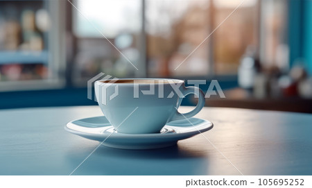 Coffee Cup on table Cafe shop Interior Blur background 105695252
