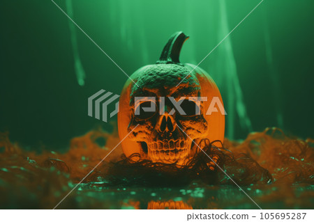 Scary Halloween pumpkins for party night. Close up view of scary Halloween pumpkin 105695287