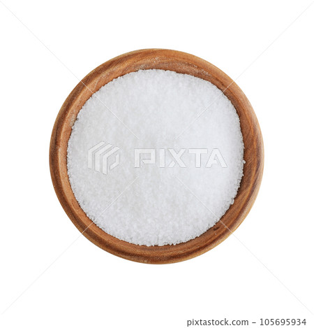Sea salt in wooden bowl Sea salt in wooden bowl 105695934