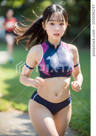 Female athlete running, high school girl, - Stock Illustration  [105696247] - PIXTA