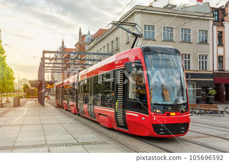 Modern tram in the center of Katowice 105696592