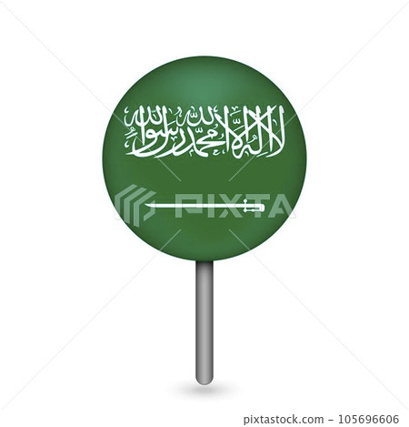 Map pointer with contry Saudi Arabia. Saudi Arabia flag. Vector illustration. Map pointer with contry Saudi Arabia. Saudi Arabia flag. Vector illustration. 105696606