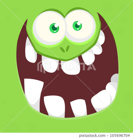 Funny cartoon monster character face expression. Illustration of cute and happy alien creature. Halloween design Funny cartoon monster character face expression. Illustration of cute and happy alien creature. Halloween design 105696704