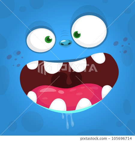 Funny cartoon monster character face expression. Illustration of cute and happy alien creature. Halloween design 105696714