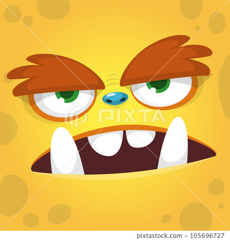Funny cartoon monster character face expression. Illustration of cute and happy alien creature. Halloween design Funny cartoon monster character face expression. Illustration of cute and happy alien creature. Halloween design 105696727