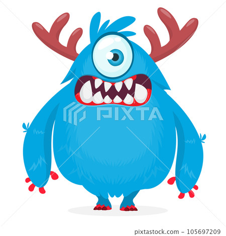Funny cartoon furry monster character. Illustration of cute and happy mythical alien 105697209