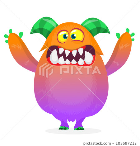 Funny cartoon furry monster character. Illustration of cute and happy mythical alien Funny cartoon furry monster character. Illustration of cute and happy mythical alien 105697212