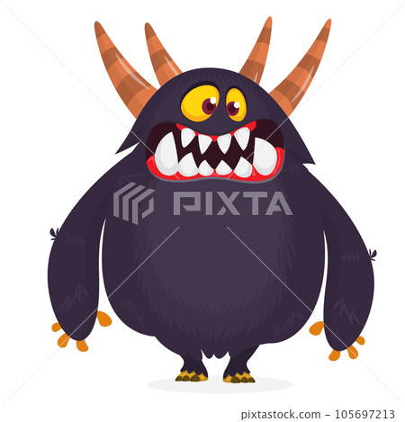 Funny cartoon furry monster character. Illustration of cute and happy mythical alien Funny cartoon furry monster character. Illustration of cute and happy mythical alien 105697213