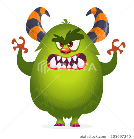 Funny cartoon furry monster character. Illustration of cute and happy mythical alien 105697240