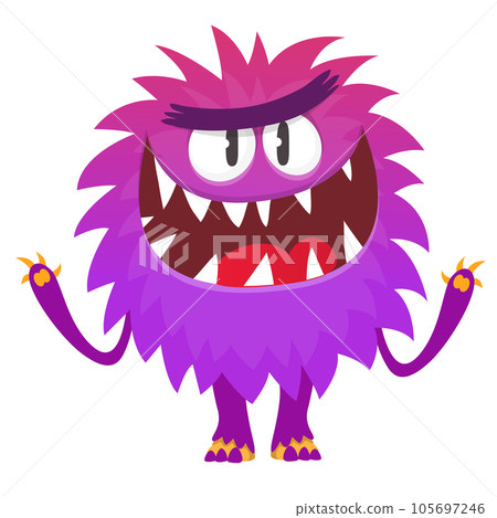 Happy cartoon monster. Halloween vector illustration of funny monster creature 105697246