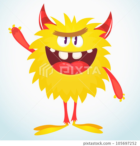 Happy cartoon monster. Halloween vector illustration of funny monster creature Happy cartoon monster. Halloween vector illustration of funny monster creature 105697252