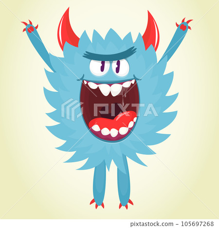 Happy cartoon monster. Halloween vector illustration of funny monster creature 105697268