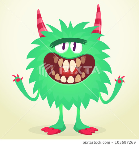Happy cartoon monster. Halloween vector illustration of funny monster creature Happy cartoon monster. Halloween vector illustration of funny monster creature 105697269