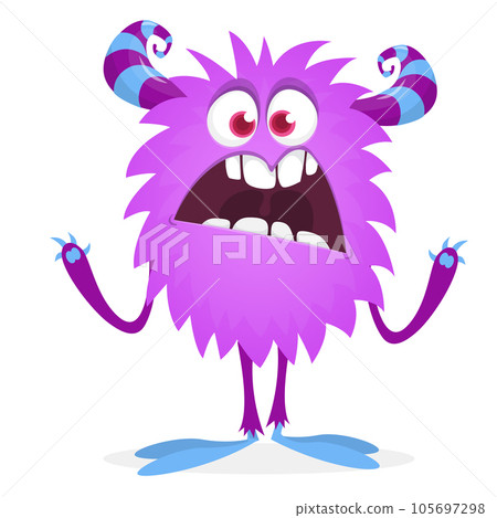 Happy cartoon monster. Halloween vector illustration of funny monster creature Happy cartoon monster. Halloween vector illustration of funny monster creature 105697298