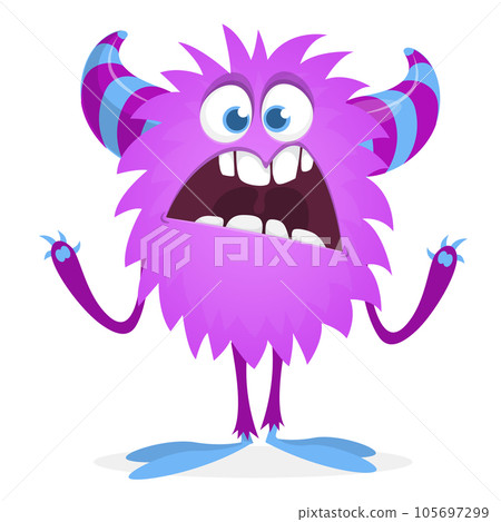 Happy cartoon monster. Halloween vector illustration of funny monster creature Happy cartoon monster. Halloween vector illustration of funny monster creature 105697299