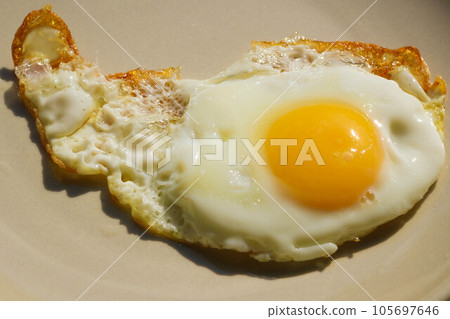 Fried chiken eggs on a white ceramic plate. 105697646