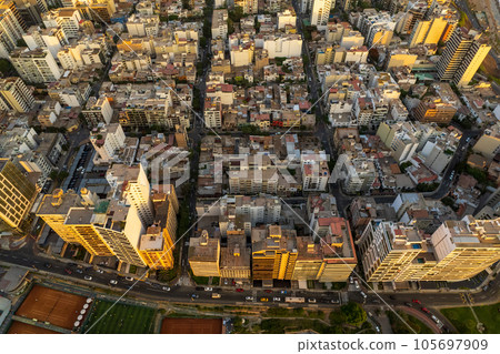 Aerial view of Miraflores and its boardwalk in Lima. Aerial view of Miraflores and its boardwalk in Lima. 105697909