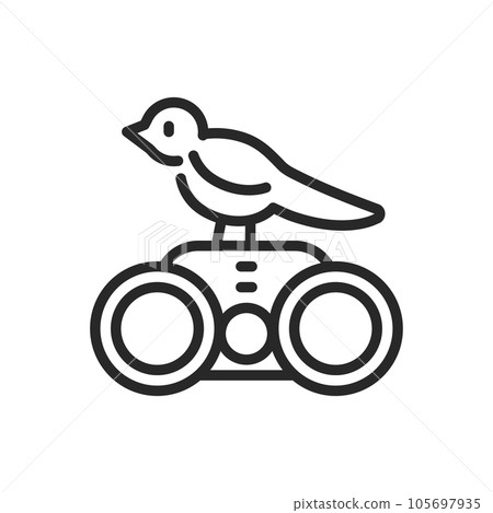 Bird Watching Icon. Vector Outline Editable Sign of Binoculars with Cute Little Bird. Linear Minimal Illustration. 105697935