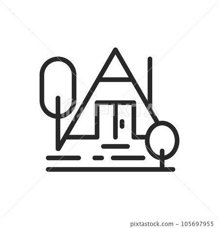 Glamping A Frame Icon. Vector Outline Editable Sign of Trendy Triangular House for Cozy Modern Glamp Camping. Linear Minimal Illustration. Glamping A Frame Icon. Vector Outline Editable Sign of Trendy Triangular House for Cozy Modern Glamp Camping. Linear Minimal Illustration. 105697955