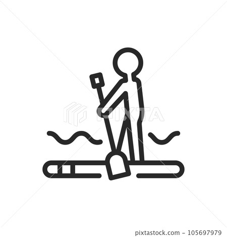 SUP Boarding Icon. Vector Outline Editable Sign of Adventure and Fun on the Water with Stand Up Paddleboarding. Linear Minimal Illustration. SUP Boarding Icon. Vector Outline Editable Sign of Adventure and Fun on the Water with Stand Up Paddleboarding. Linear Minimal Illustration. 105697979
