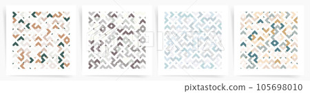 Modern Graphic Maze Design Set. Vector Geometric Abstract Seamless Nordic Winter Patterns for Covers and Posters. 105698010