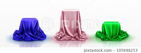 High and low podiums covered with silk cloth High and low podiums covered with silk cloth 105698253