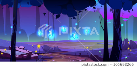Night fantasy forest game landscape background 105698266