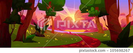 Sunset in forest, path to sea in summer background 105698267