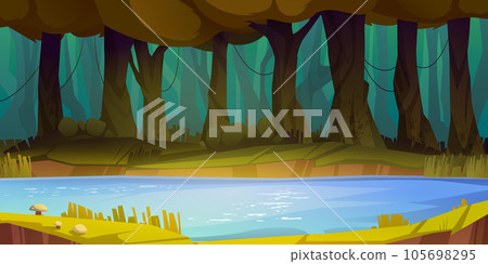 Lake in forest vector nature landscape background Lake in forest vector nature landscape background 105698295
