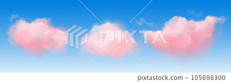 Realistic pink clouds on transparent blue sky Realistic pink clouds on transparent blue sky 105698300