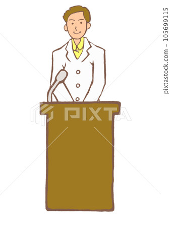 Illustration of a male psychiatrist giving a lecture on a microphone 105699115