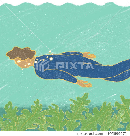 一個人穿著潛水衣在海裡潛水 105699971