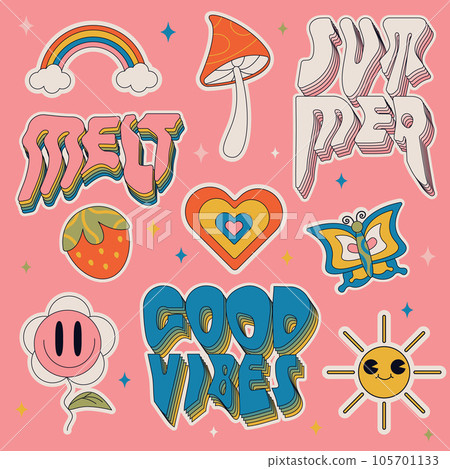 Y2k stickers set.retro style.characters in retro 60s 70s style.Vector illustration 105701133
