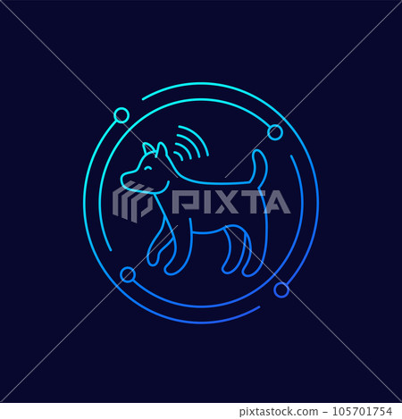 dog with a microchip icon, linear design dog with a microchip icon, linear design 105701754