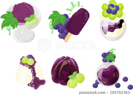 It is an icon design of lovely and juicy grape sweets such as parfait, bavarois, jelly and jam. 105702363