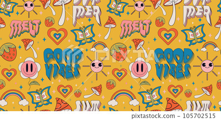 Y2k pattern bright cartoon retro style for packaging,print.Vector illustration 105702515